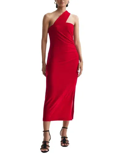 Reiss Red Velvet One-shoulder Midi Dress