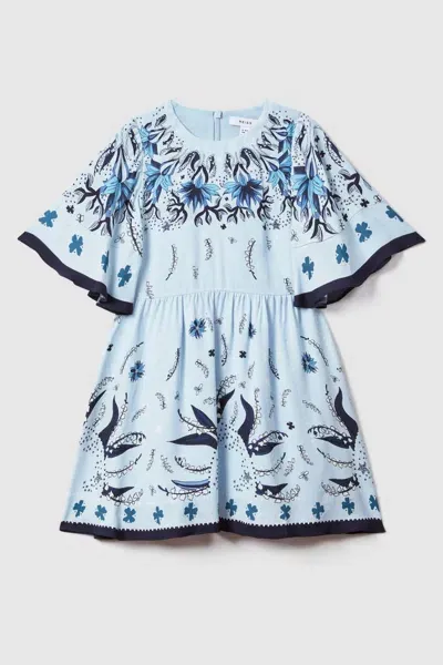 Reiss Ania - Blue Ania Teen Printed Flared Sleeve Dress