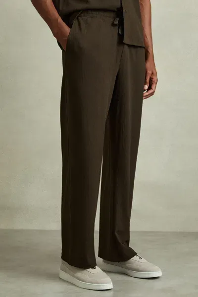 Reiss Dark Olive Green Anzac Textured Crepe Drawstring Trousers