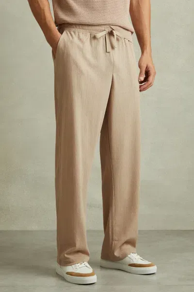 Reiss Oatmeal Anzac Textured Crepe Drawstring Trousers