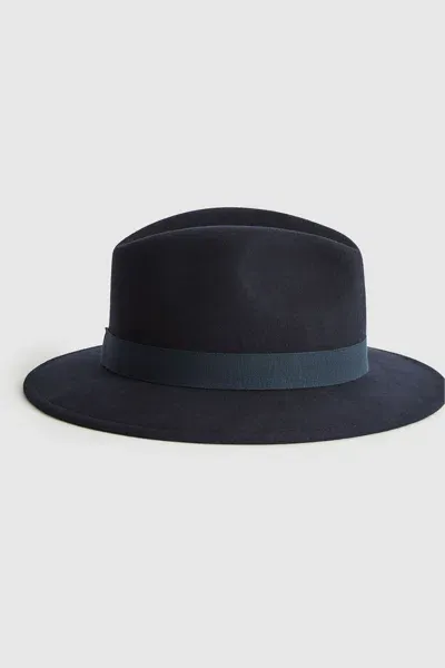 Reiss Navy Wool Fedora Hat