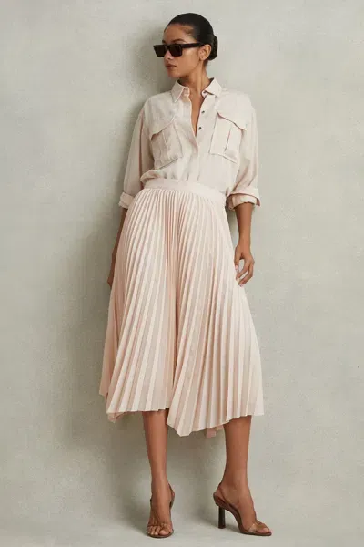 Reiss Blush Pleated Asymmetric Midi Skirt