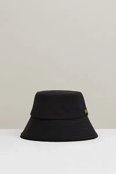 Reiss Black Reversible Fleece And Twill Bucket Hat