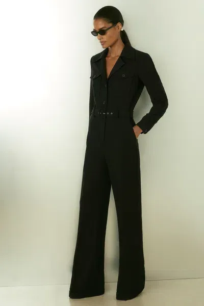 Reiss Black Ray Belted Utility Jumpsuit