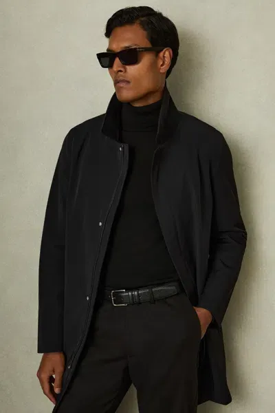 Reiss Black Hybrid Removable Funnel Neck Overcoat