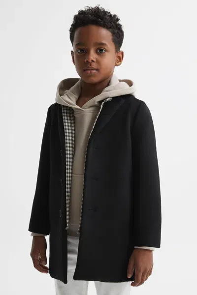 Reiss Kids' Black Junior Single Breasted Overcoat