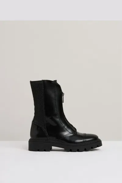 Reiss Black Leather Zip-front Ankle Boots