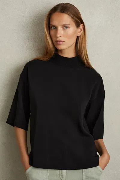 Reiss Black Oversized Rib Neck T-shirt