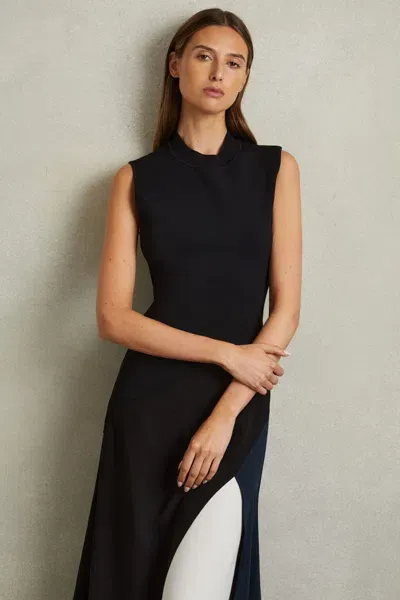 Reiss Black Petite Block Colour Crepe Midi Dress