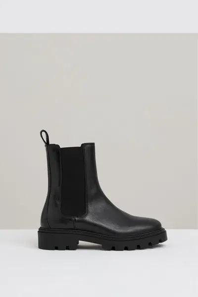 Reiss Black Leather Cleated Sole Chelsea Boots