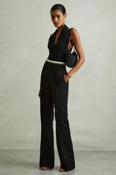 Reiss Black Waistband Detail Wide Leg Trousers