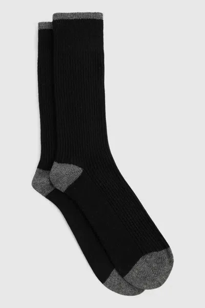 Reiss Black/mid Grey Alby Wool-cashmere Blend Ribbed Socks