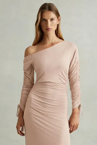 Reiss Blush Petite One-shoulder Ruched-jersey Midi Dress