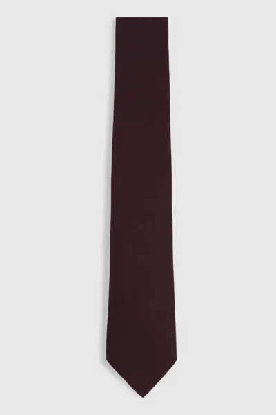 Reiss Bordeaux Plain Woven Tie With Silk And Wool