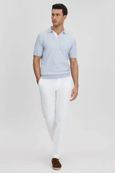 Reiss Soft Blue Cotton Blend Contrast Open Collar Shirt