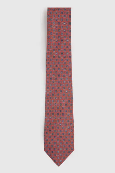 Reiss Bright Orange Aderci Silk Square Floral Tie