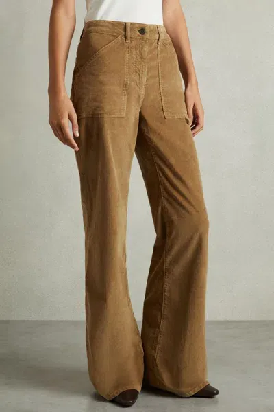 Reiss Brown Petite Cotton-blend Corduroy Flared Trousers