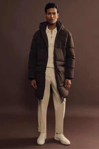 Reiss Brown Quilted Hooded Puffer Coat