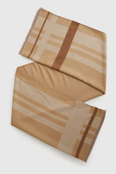 Reiss Camel Logo Embroidered Checked Scarf