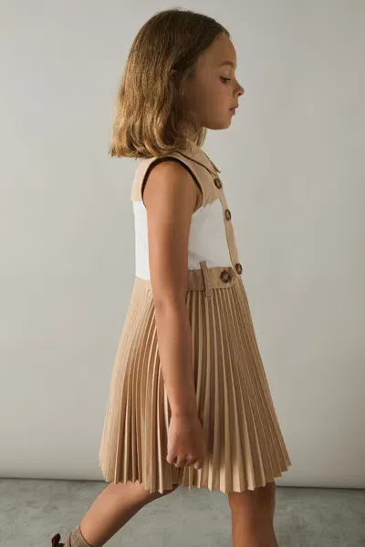 Reiss Camel Pleated Button-front Dress