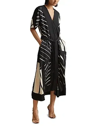 Reiss Black/white Cami Printed Fit And Flare Midi Dress