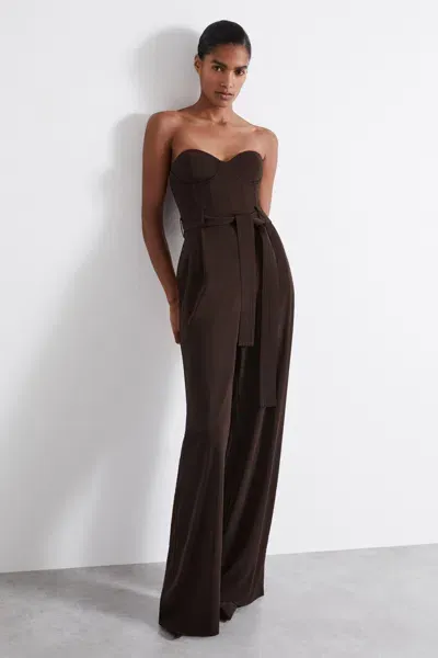 Reiss Chocolate Atelier Strapless Crepe Bustier Jumpsuit