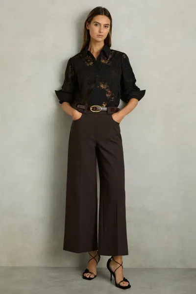 Reiss Chocolate Brown Twill Culotte Trousers