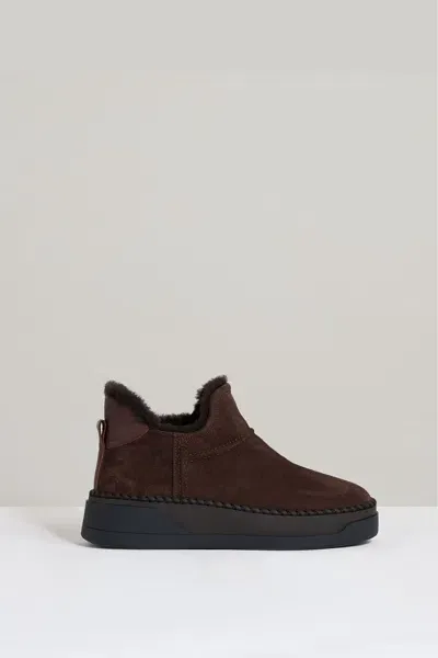 Reiss Chocolate Shearling-lined Suede Ankle Boots