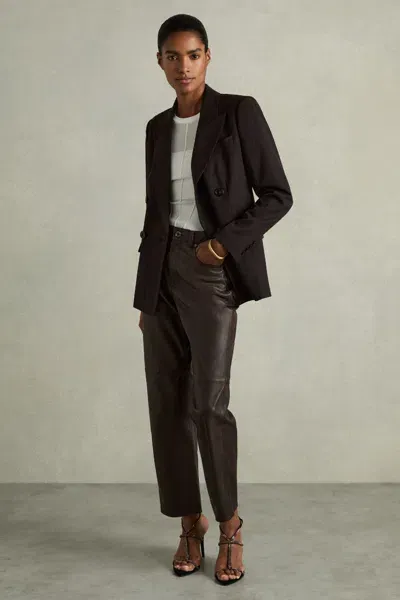 Reiss Chocolate Leather Slim-leg Trousers