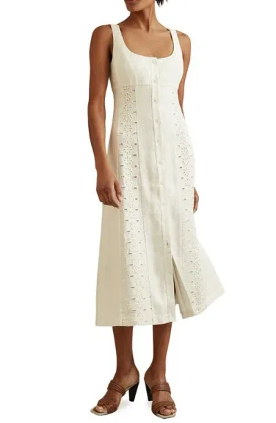 Reiss Clarice Eyelet Trim Sleeveless Midi Dress In Ivory