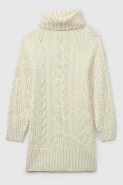 Reiss Cream Mimi 13-14 Yrs Wool-blend Cabled Jumper Dress In Neutral