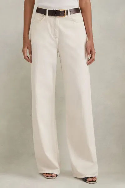 Reiss Cream Petite Garment Dyed Wide Leg Trousers