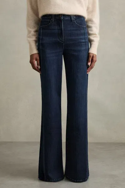 Reiss Dark Blue Petite Stretch Cotton Wide Leg Jeans