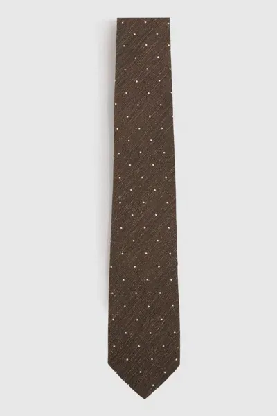 Reiss Dark Tobacco Capo Textured Silk Blend Polka Dot Tie