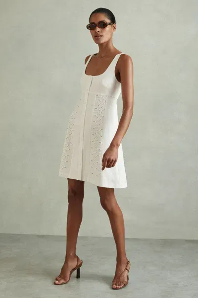 Reiss Ivory Linen Broderie Mini Dress