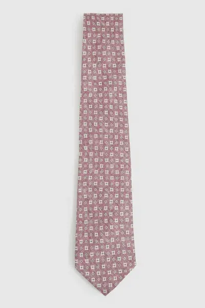 Reiss Dusty Pink Silk Medallion Print Tie