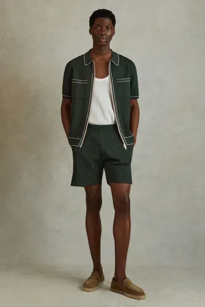 Reiss Dark Green Etienne Ribbed Elasticated Waist Shorts