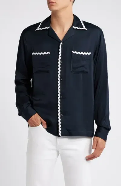 Reiss Fable Rickrack Detail Button-up Shirt In Navy