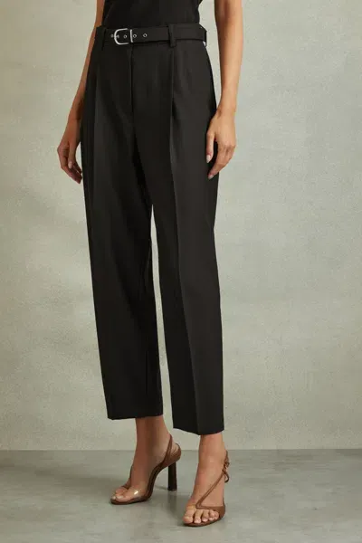 Reiss Black Petite Tapered Belted Trousers