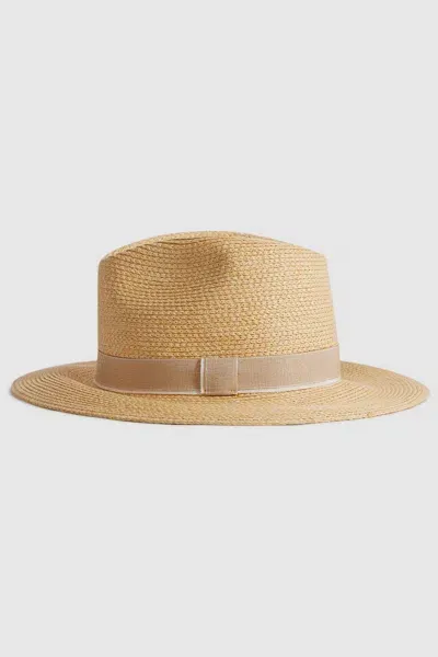 Reiss Natural Raffia Short Brim Sun Hat