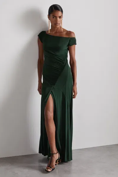 Reiss Green Atelier Gathered Crepe-jersey Maxi Dress