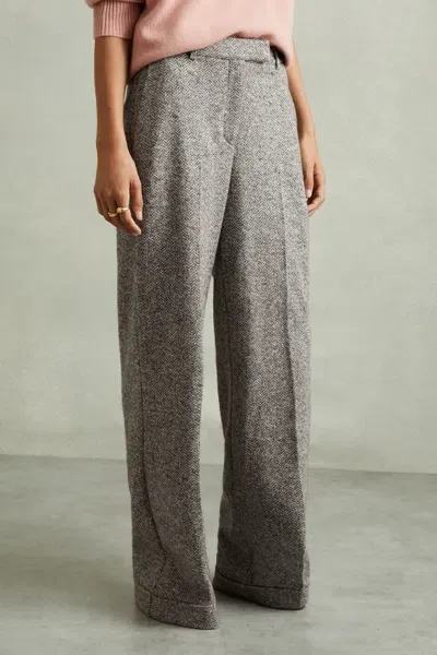 Reiss Grey Textured Wool Blend Wide Leg Suit Trousers