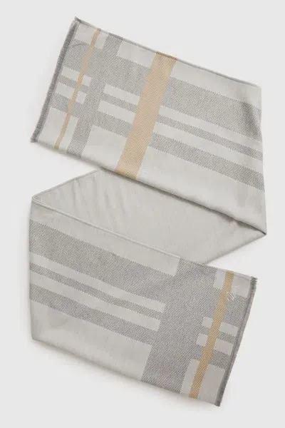 Reiss Grey Logo Embroidered Checked Scarf