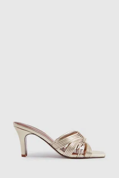 Reiss Gold Leather Knot Detail Mules