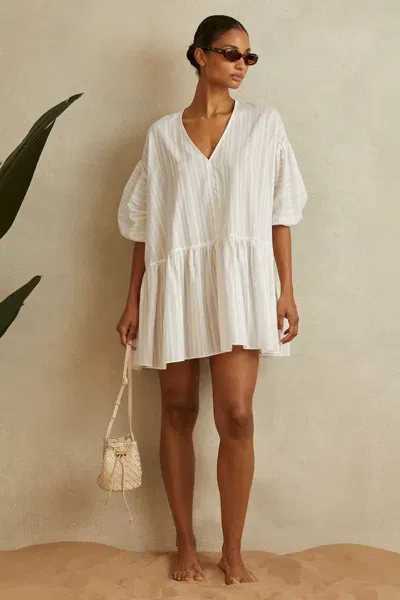 Reiss White Hatty Cotton Puff Sleeve Resort Dress