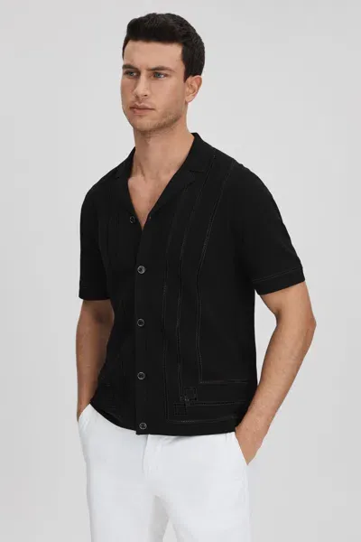 Reiss Black Heartwood Embroidered Cuban Collar Shirt