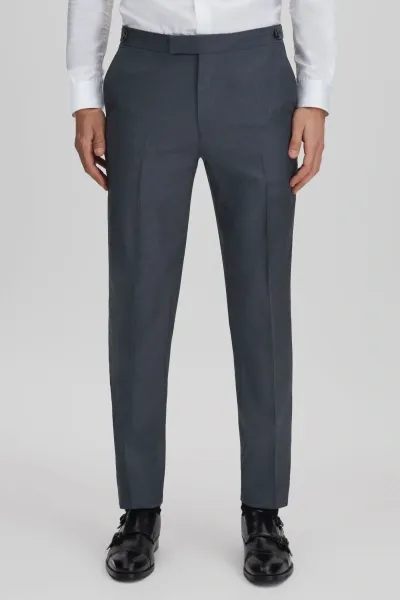 Reiss Airforce Blue Humble Slim Fit Wool Side Adjuster Trousers