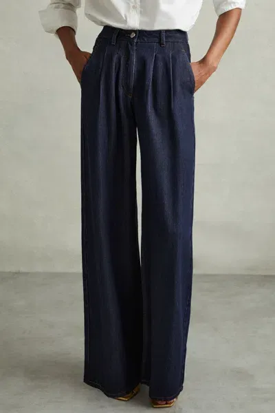 Reiss Indigo Double Pleat Wide Leg Jeans