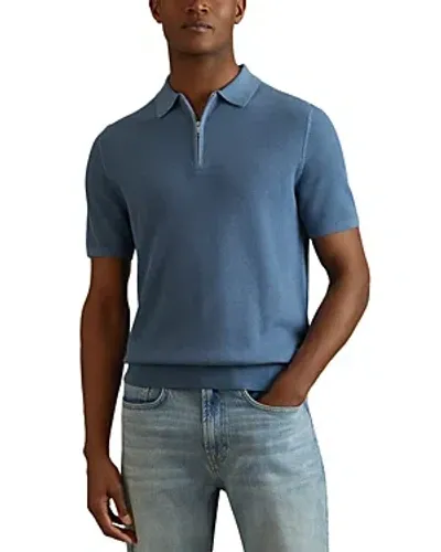 Reiss Ivor Half Zip Textured Polo In Blue