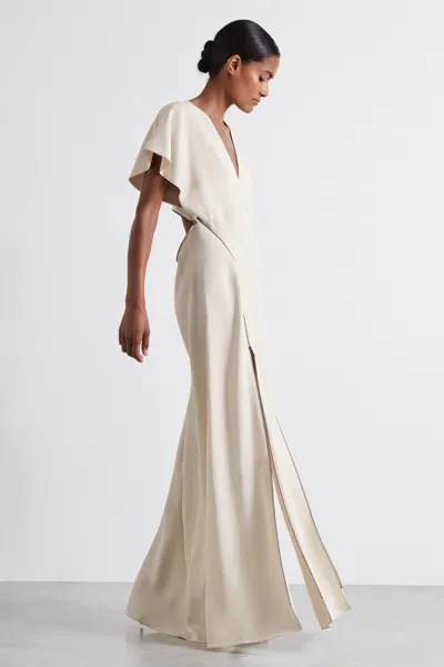 Reiss Ivory Atelier Zipped Cady Maxi Dress With Virgin Wool